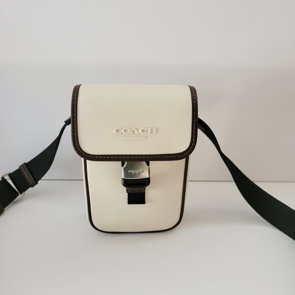 Coach CT887 Track Racer Phone Crossbody Leather Messenger Bag Chalk Maple - Picture 2 of 7